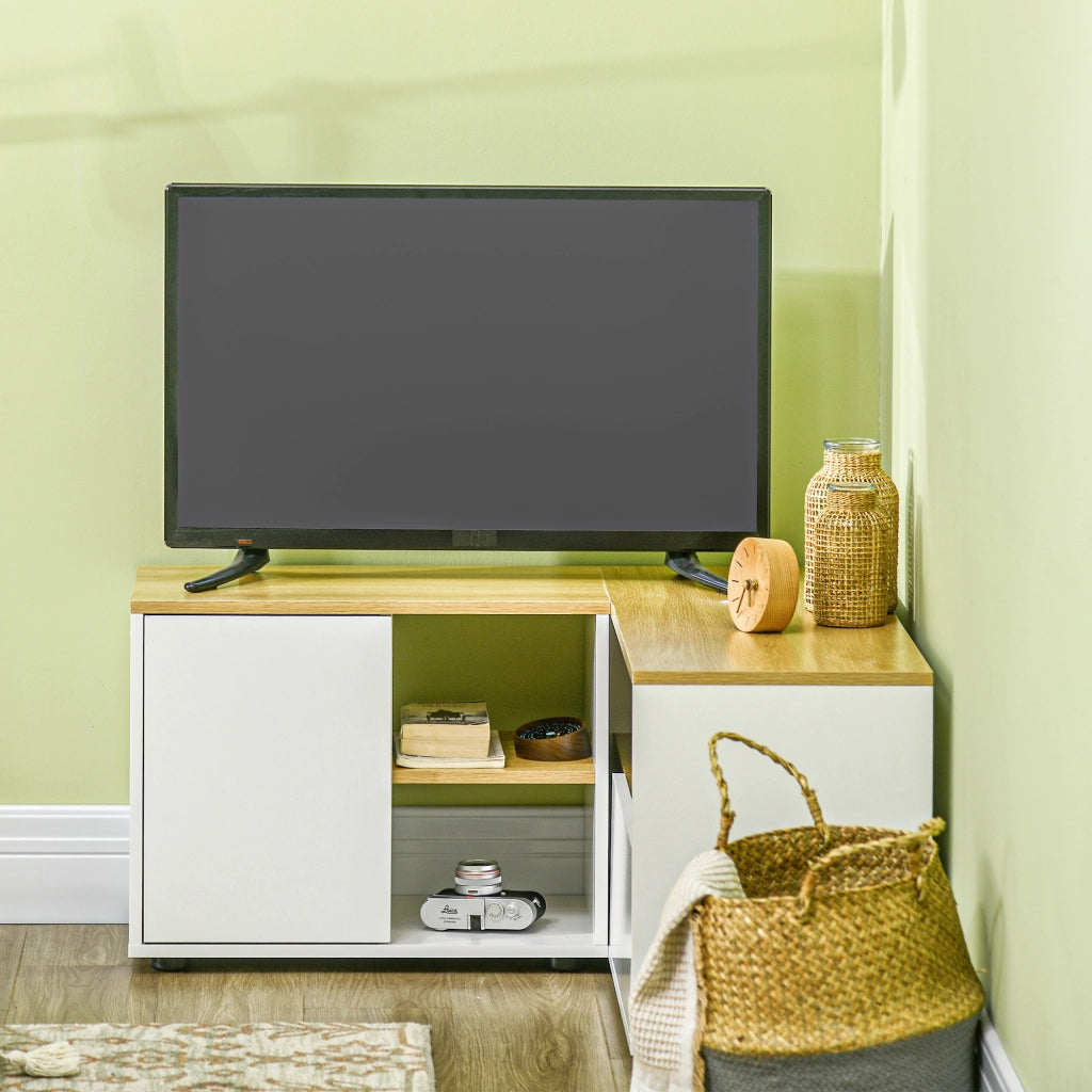 EasyComfort Mobile TV a L per TV da 40" con 3 Ripiani Aperti e 2 Armadietti, in Truciolato, 90x90x45 cm
