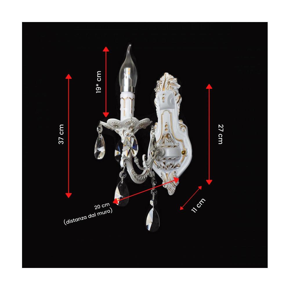 Trade Shop - Applique Da Muro Parete Classica 1 Braccio Attacco E14 Cristalli Pendenti E01-1 -