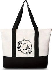 Tas da parco con lettere fiorite - Modello X - Nero - Reutilizzabile - Adatto per viaggi e picnic - Unisex - Utilizzo quotidiano.