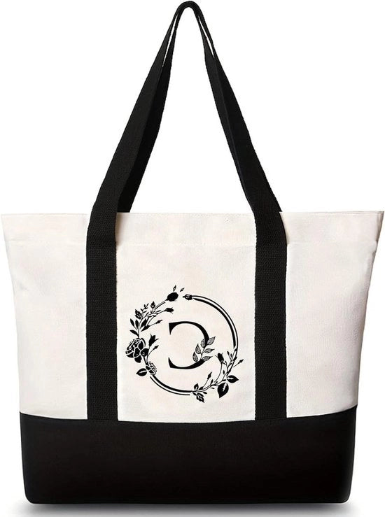 Tas da parco con lettere fiorite - Modello X - Nero - Reutilizzabile - Adatto per viaggi e picnic - Unisex - Utilizzo quotidiano.