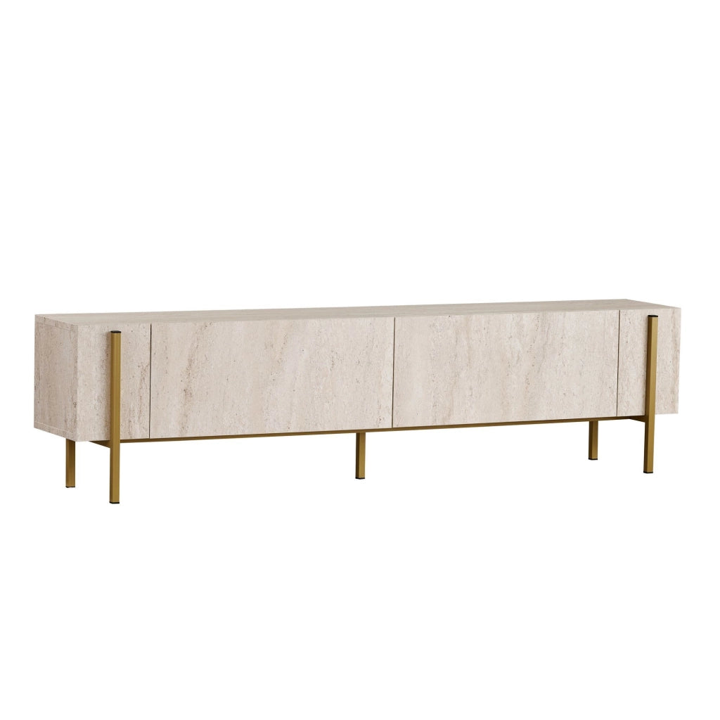 Porta TV in legno "Nexus" - 180 x 30 x 45 cm - Travertino / Oro
