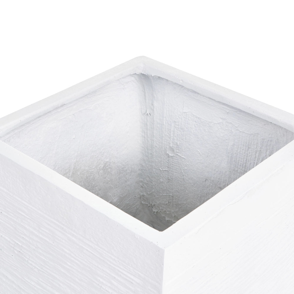 Vaso da fiori in fibra di argilla bianca, forma quadrata, 40 x 38 cm, resistente ai raggi UV