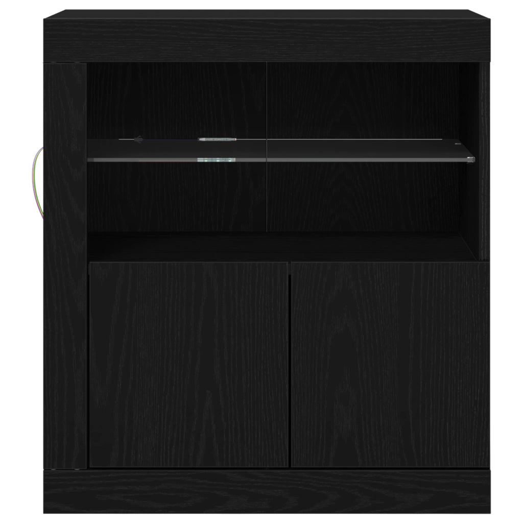 Sideboard  con luci LED Nero Rovere 60,5x37x67 cm
