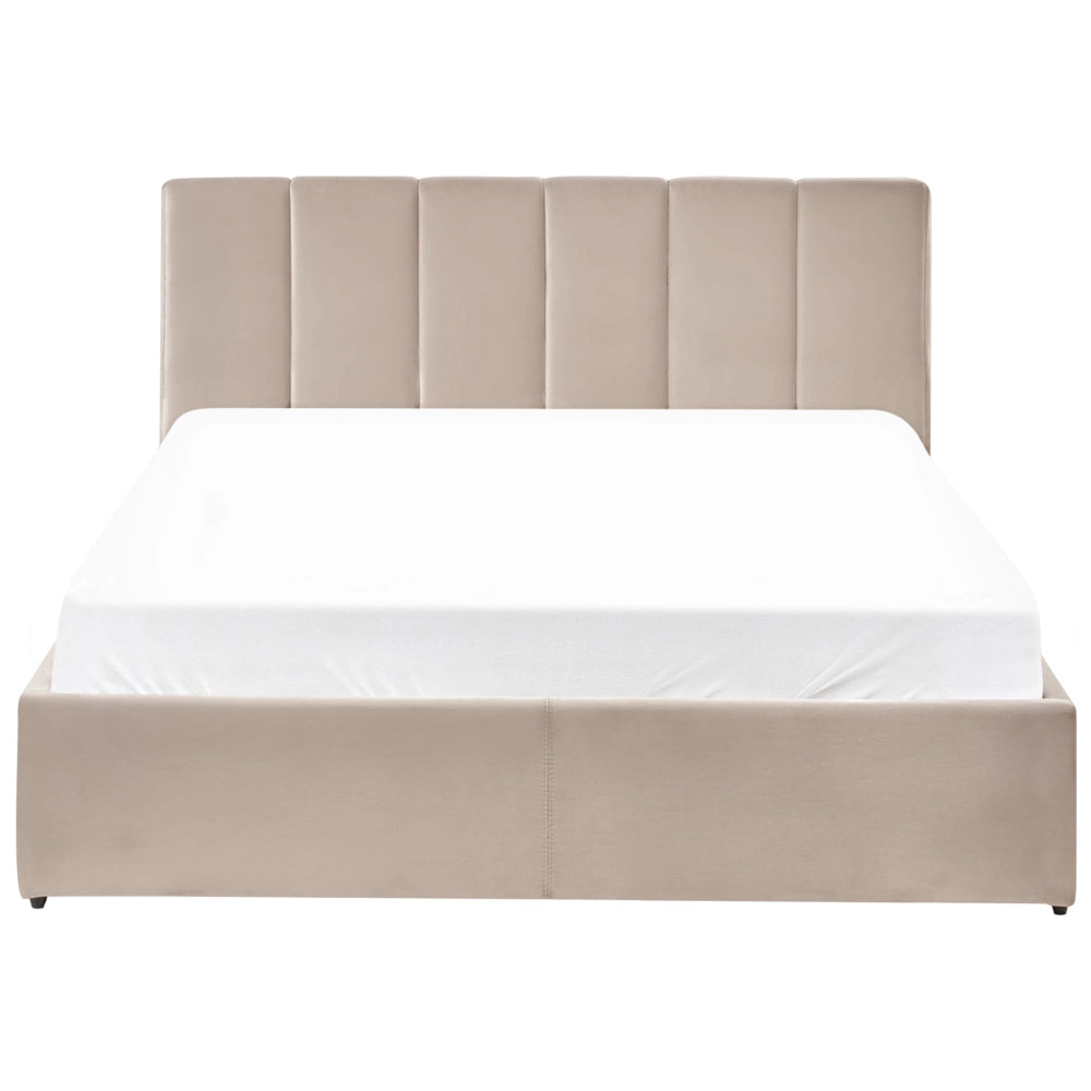 Letto matrimoniale contenitore Rivestimento in velluto beige 140 x 200 cm con testiera a doghe