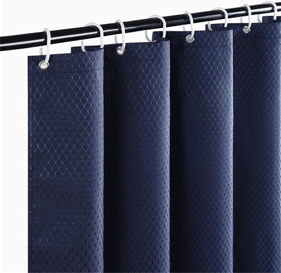 Douchegordino impermeabile azzurro marino - Doccia lunga tenda di stoffa, fungicida - Lavabile - 120 x 200 cm - 8 ganci per douchegordino 120x200