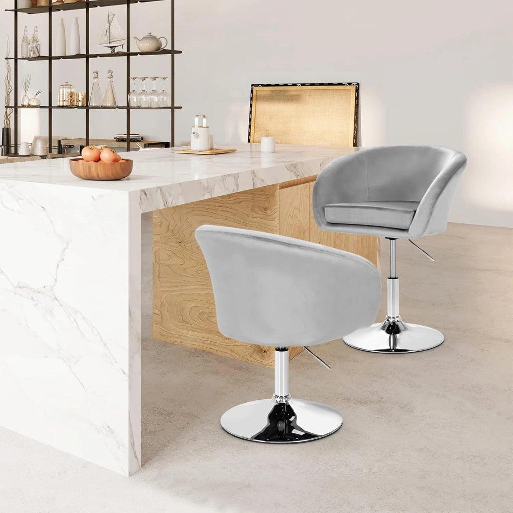 Sgabello da Bar in Velluto, Altezza Regolabile e Girevole a 360 Gradi, Sedile Stile Retrò con Schienale, Carico di Massimo 120 kg, 61x52x 72-86 cm, 2 Colori