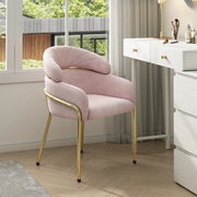 Sedia da pranzo in velluto rosa con gambe in metallo