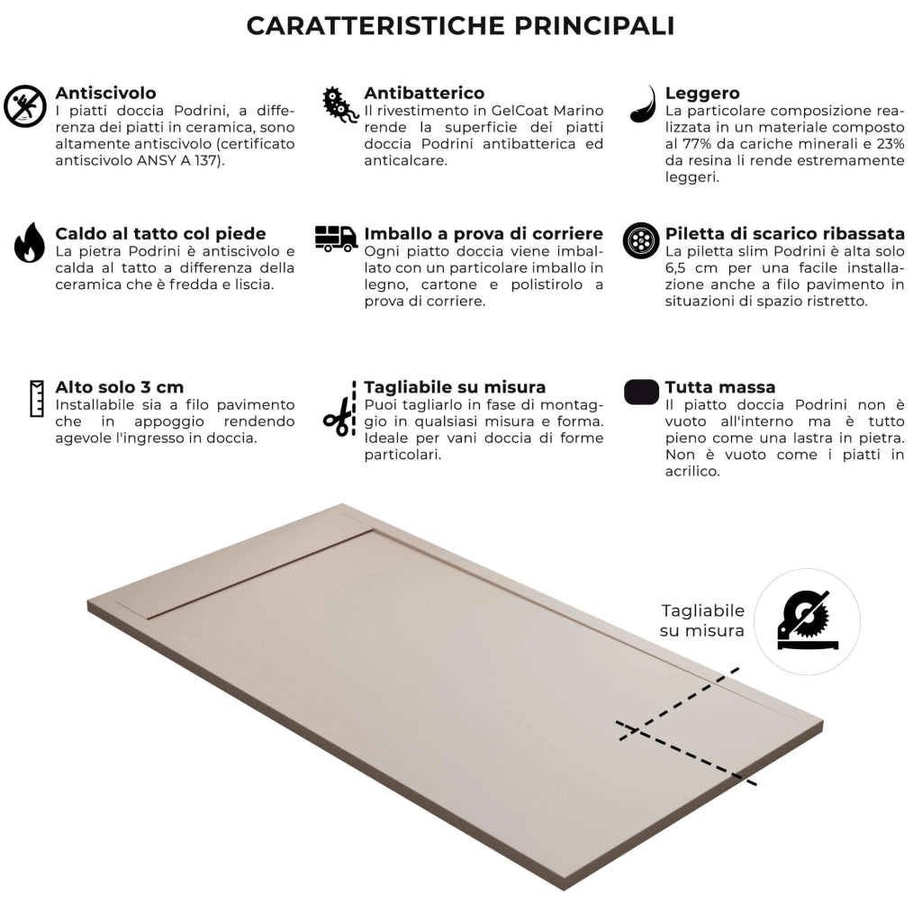 Piatto Doccia 80x100 cm in Pietra Bonussi Kamet Sabbia