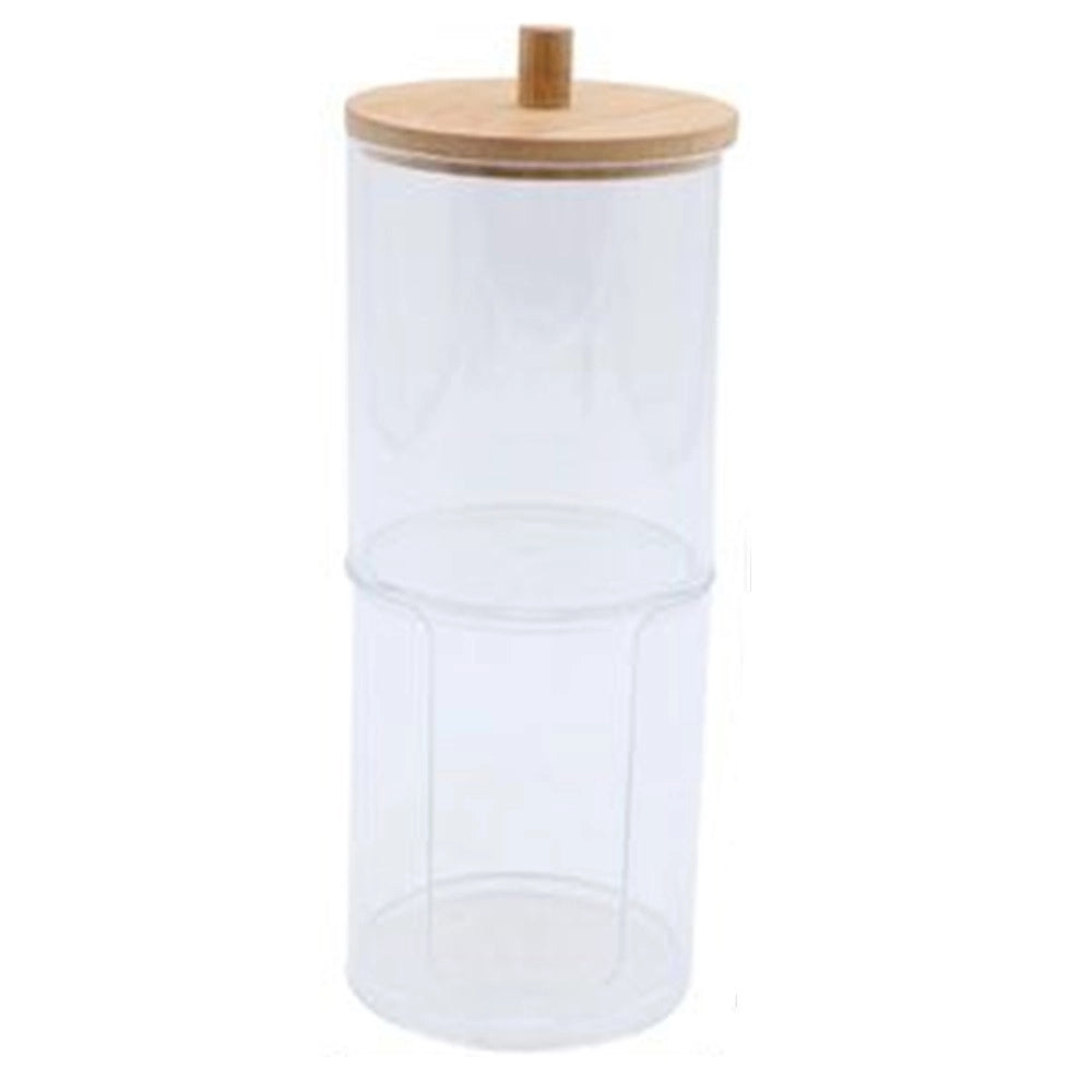 Trade Shop - Organizer 2 Piani Porta Cotton Fioc Dischetti Struccanti Trasparente Coperchio Legno 10823 -