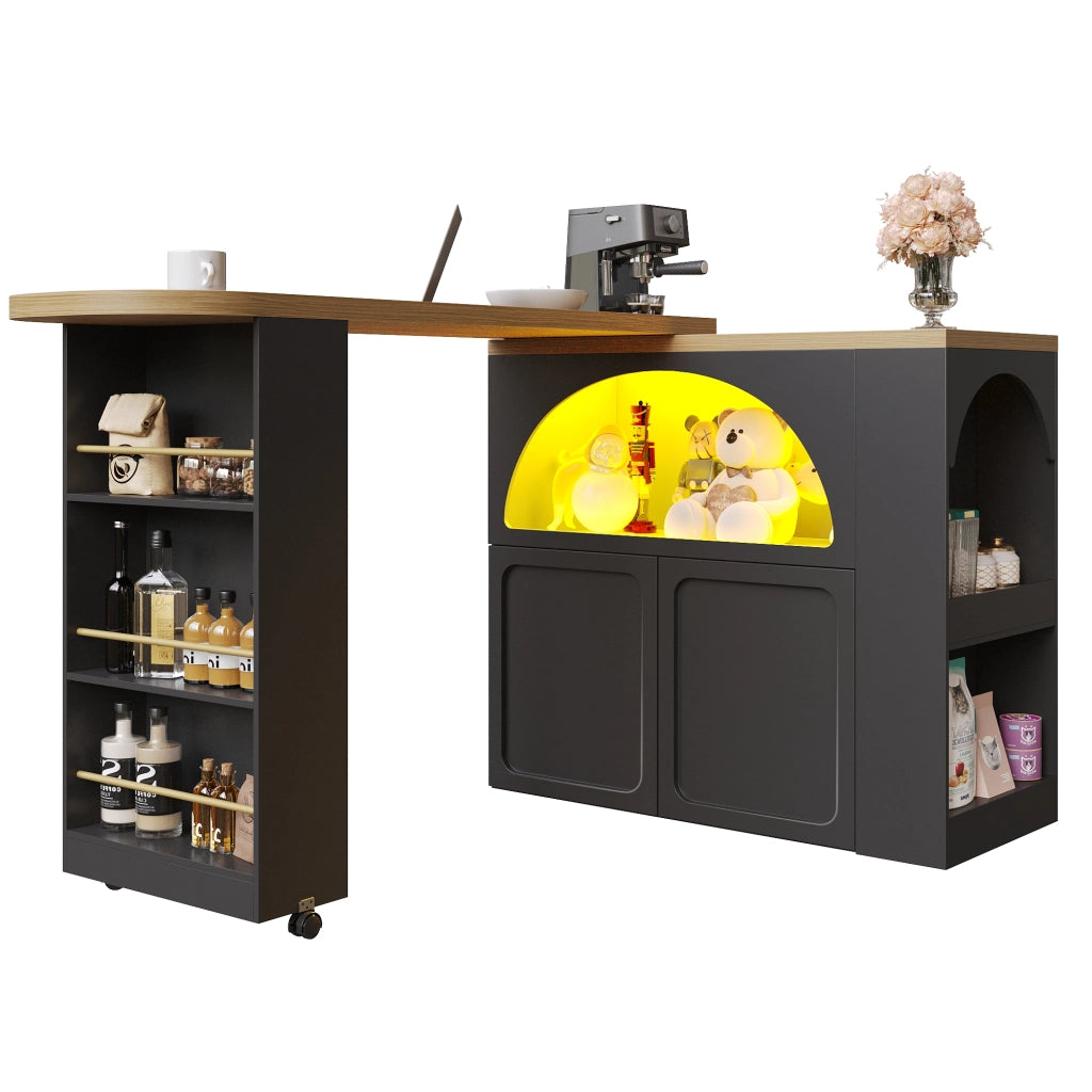 Tavolo Bar Allungabile con Vano Contenitore e LED ¨C Xylo ¨C Nero, 135-205x39x100 cm