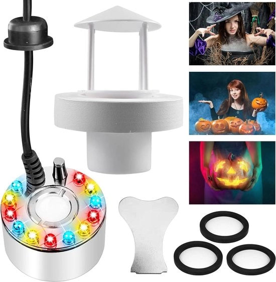 Mistificatore ultrasonico per piante acquatiche dolci e fontana d'acqua - 12 led nebbiogeno diffusore per vasca da bagno, terrazza e giardino di Halloween.