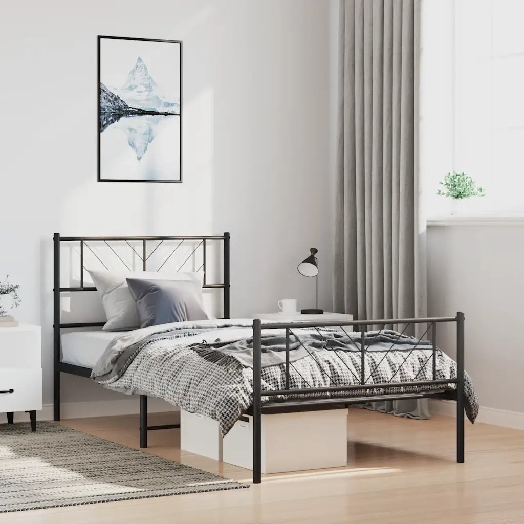 Giroletto con Testiera e Pediera-Struttura Letto Metallo Nero 100x190 cm 313006