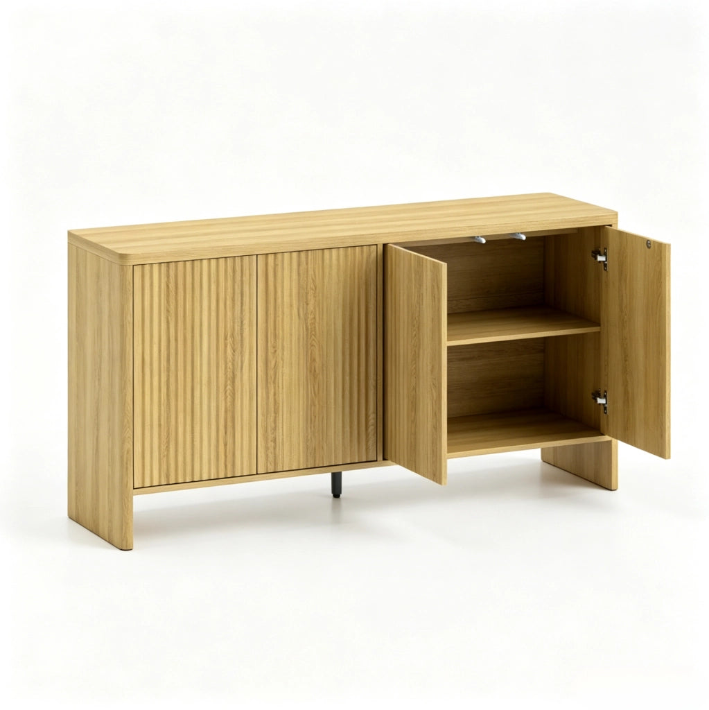 Sideboard 147x40x77 cm in MDF effetto rovere con ripiani regolabili e ante push-to-open