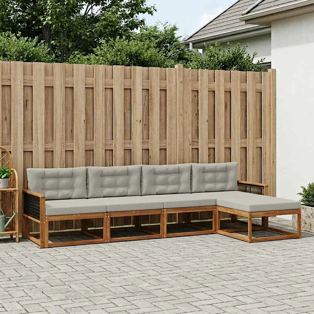 Set di divani da esterno 5 pz Naturale e Grigio chiaro 3382484