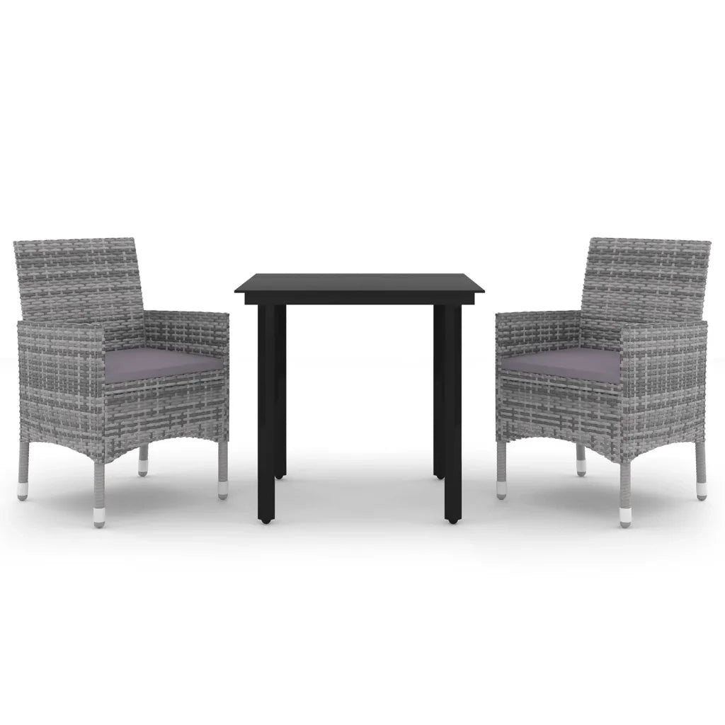 Set da Pranzo da Giardino 3 pz con Cuscini Polyrattan e Vetro 3099691
