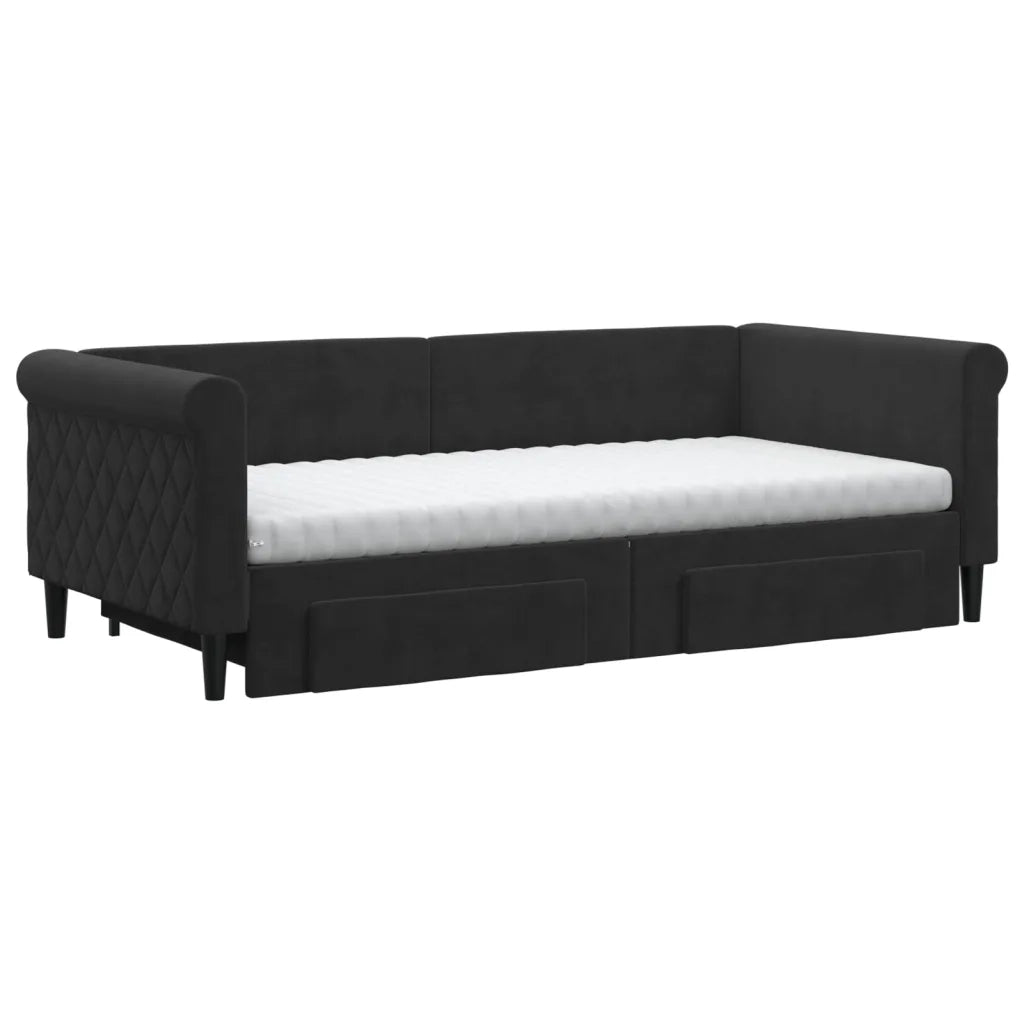 Divano Letto Estraibile con Cassetti Nero 90x190 cm in Velluto 3197858
