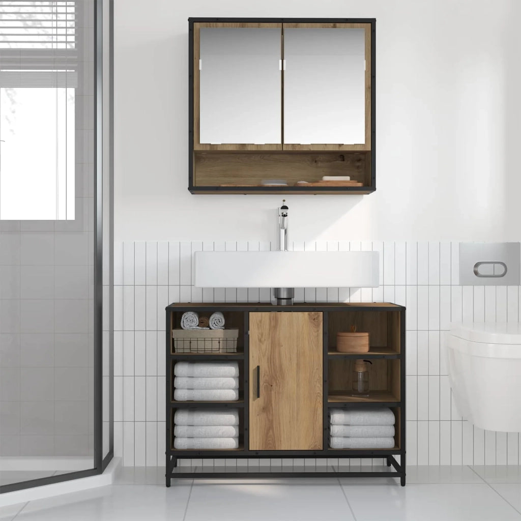 Set di mobili per il bagno con porta 2 pcs Rovere artigianale 3402528