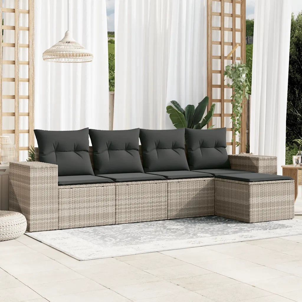 Set Divano da Giardino 5pz con Cuscini-Sofa da Giardino-Divanetto da esterno Grigio Chiaro Polyrattan 258893