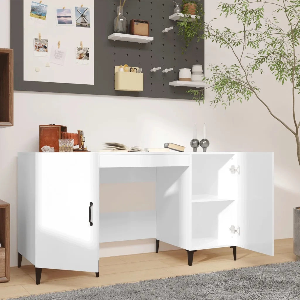 Scrivania Bianco Lucido 140x50x75 cm in Legno Multistrato 812777