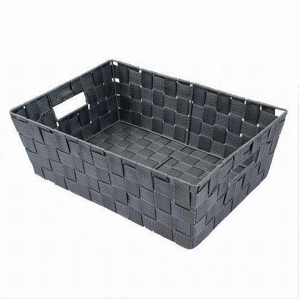 Trade Shop - Portaoggetti Cesto In Tessuto Intrecciato 38x26x13cm Maniglie Grigio Scuro 79032 -