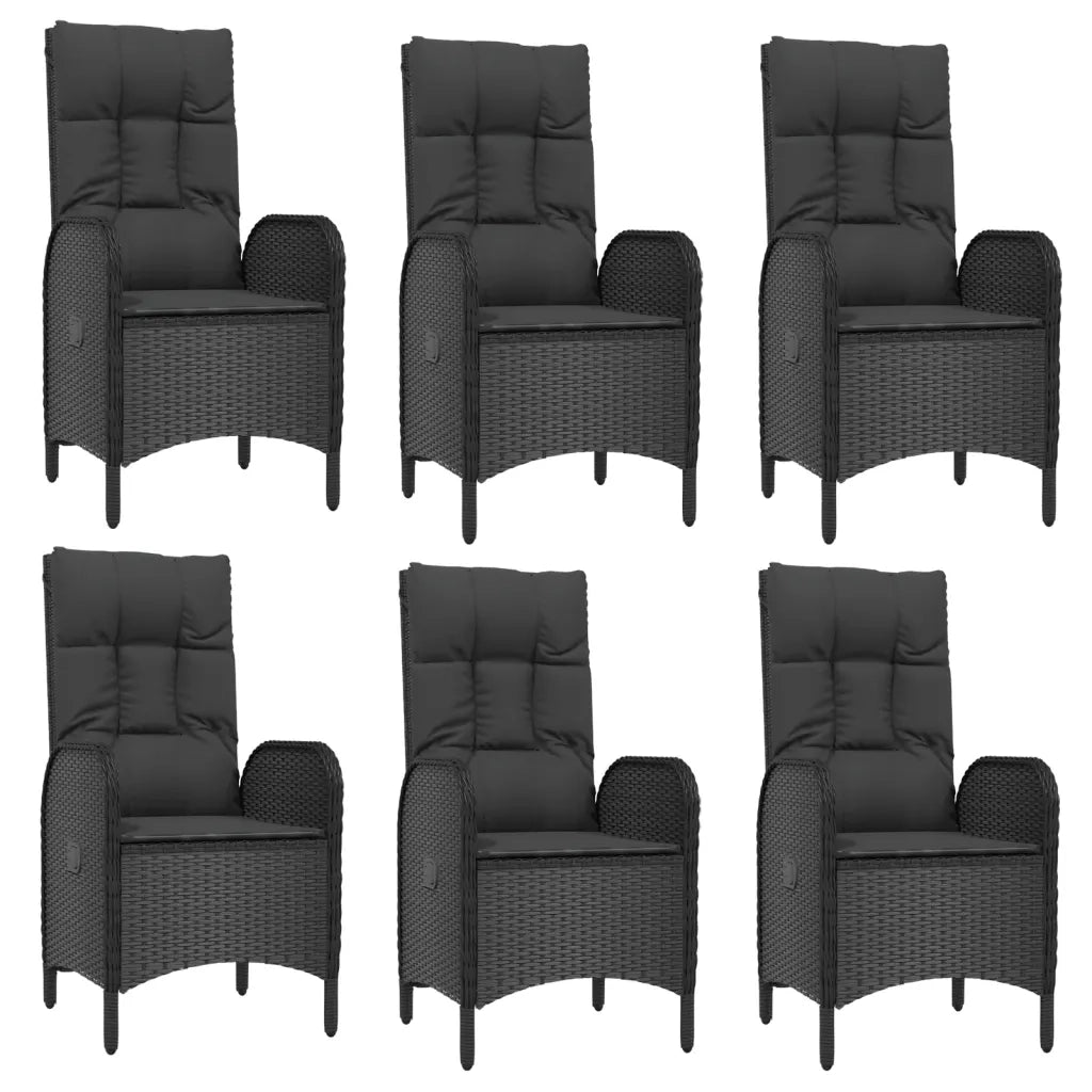 Set da Pranzo Giardino 7pz Nero e Grigio con Cuscini Polyrattan 3185056
