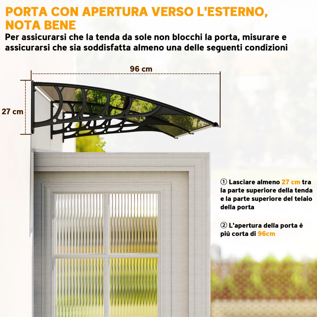 Pensilina da Esterno in Policarbonato e Alluminio ¨C zephmum ¨C Marrone 200x96x27cm