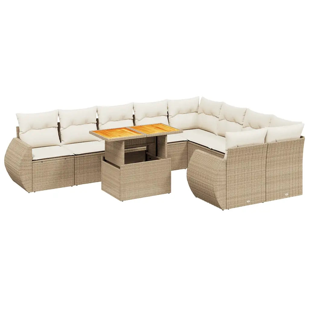 Set Divano da Giardino 10 pz con Cuscini Beige in Polyrattan