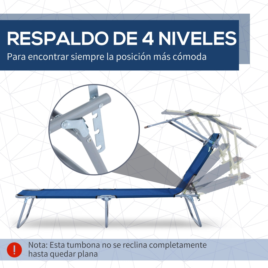 Tumbona Pieghevole con Toldo e Respaldo Reclinabile ¨C zephmum ¨C Blu 187x58x36cm