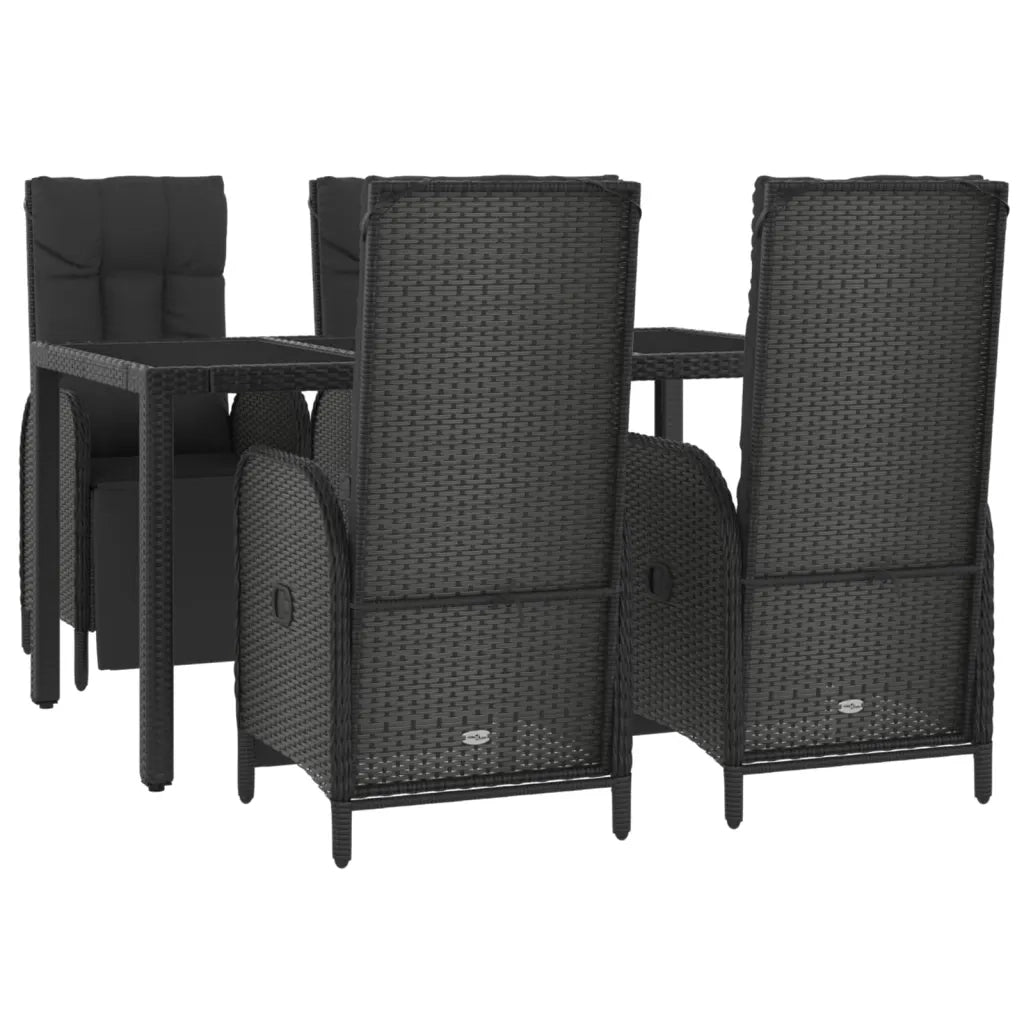 Set da Pranzo da Giardino 5 pz Nero con Cuscini in Polyrattancod mxl 100402