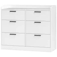 Cassettiera 6 Cassetti in Legno con Bordi Rialzati e Maniglie a U, 100x40x88 cm, Bianco