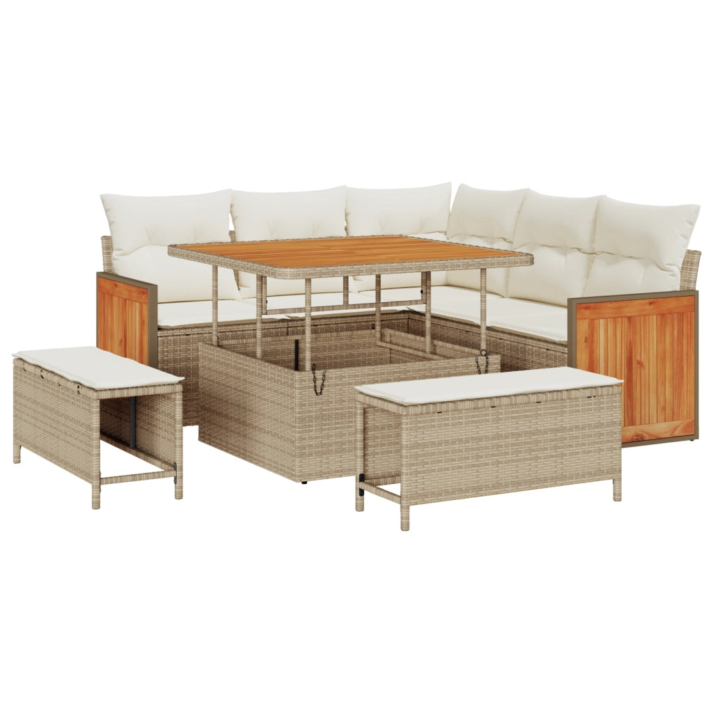 Set Divano da Giardino 8 Pezzi con Cuscini Beige Rattan Acacia