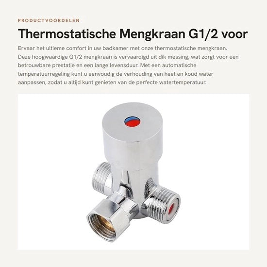 Valvola di miscelazione termoregolabile - Flessibilità G1/2 - Regolazione temperatura acqua calda e fredda - Regolatore di miscelazione - Materiale ottone - Installazione facile