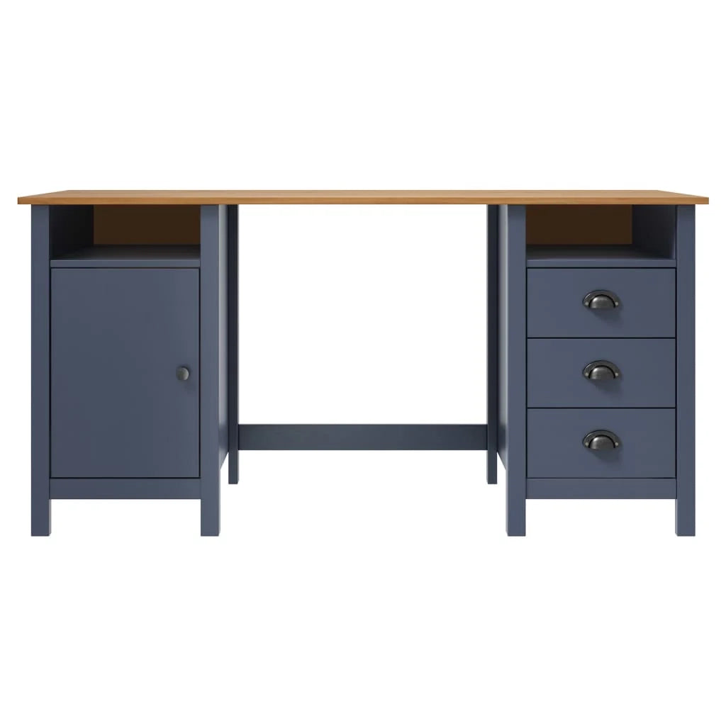 Scrivania Hill postazione computer mobile per computer studio 150 x 50 x 74 cm legno massello di pino grigio 02_0023862