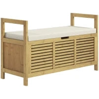 Panca Scarpiera a Doghe da Ingresso con Design a Ribalta, in Legno di Bambù, 100x40x60 cm