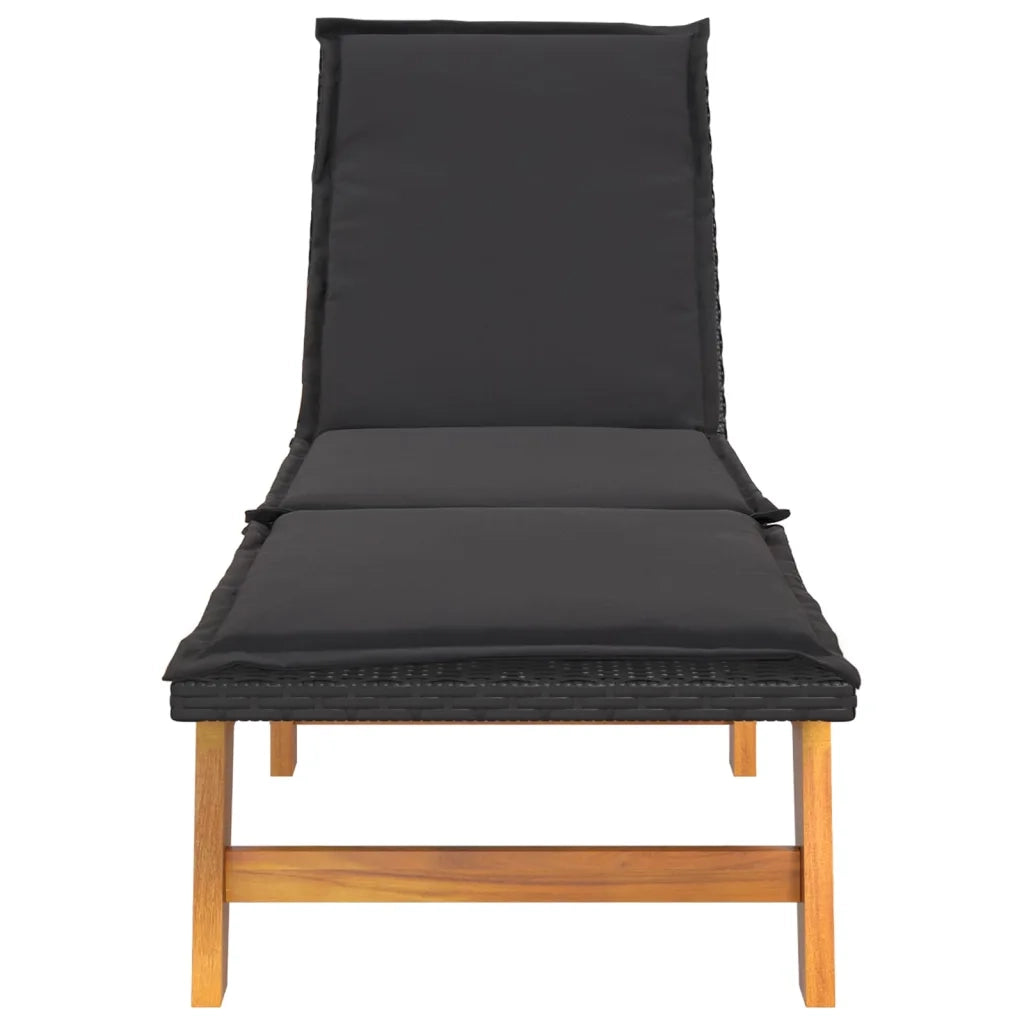 Sdraio con Cuscino Nero Marrone Polyrattan e Massello di Acacia 319723
