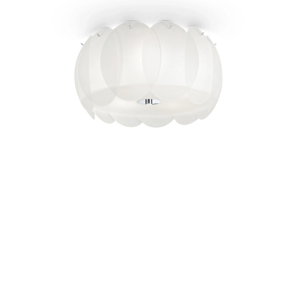 Plafoniera Moderna Ovalino Vetro Bianco 5 Luci E27