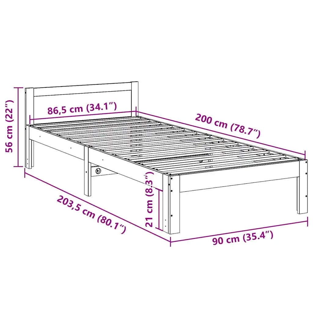 Giroletto senza Materasso Bianco 90x200 cm Legno Massello Pino 859233