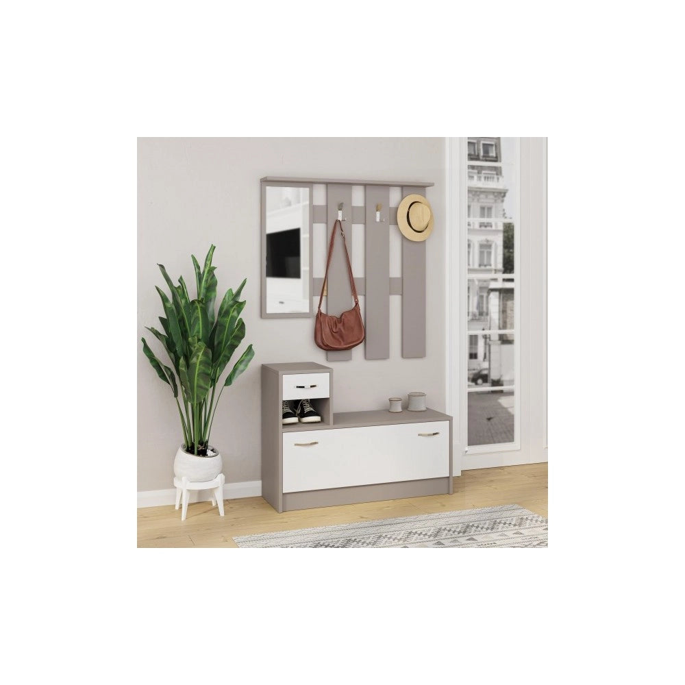 Mobile ingresso con specchio Rudolf colore tortora e bianco