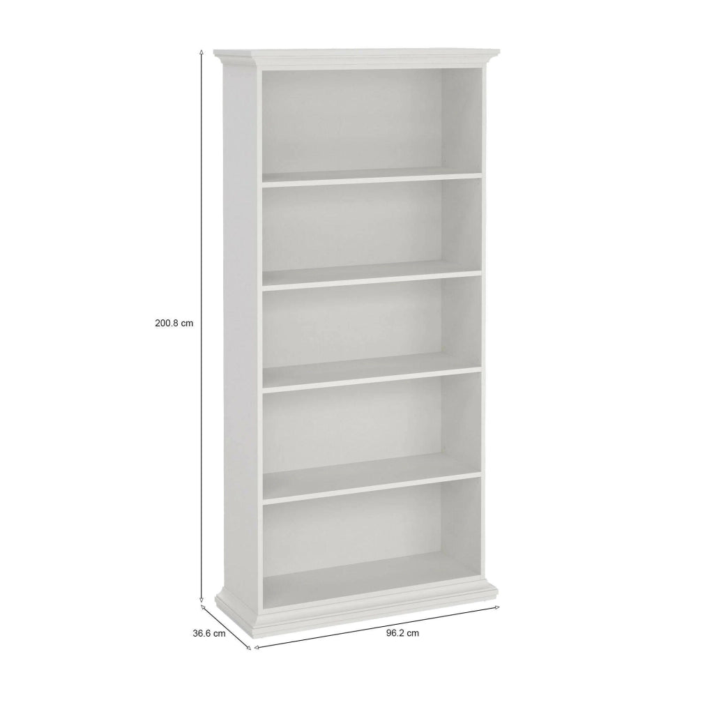 Libreria Aragon, Scaffale da ufficio, Mobile portalibri, Biblioteca, 96x37 h201 cm, Bianco