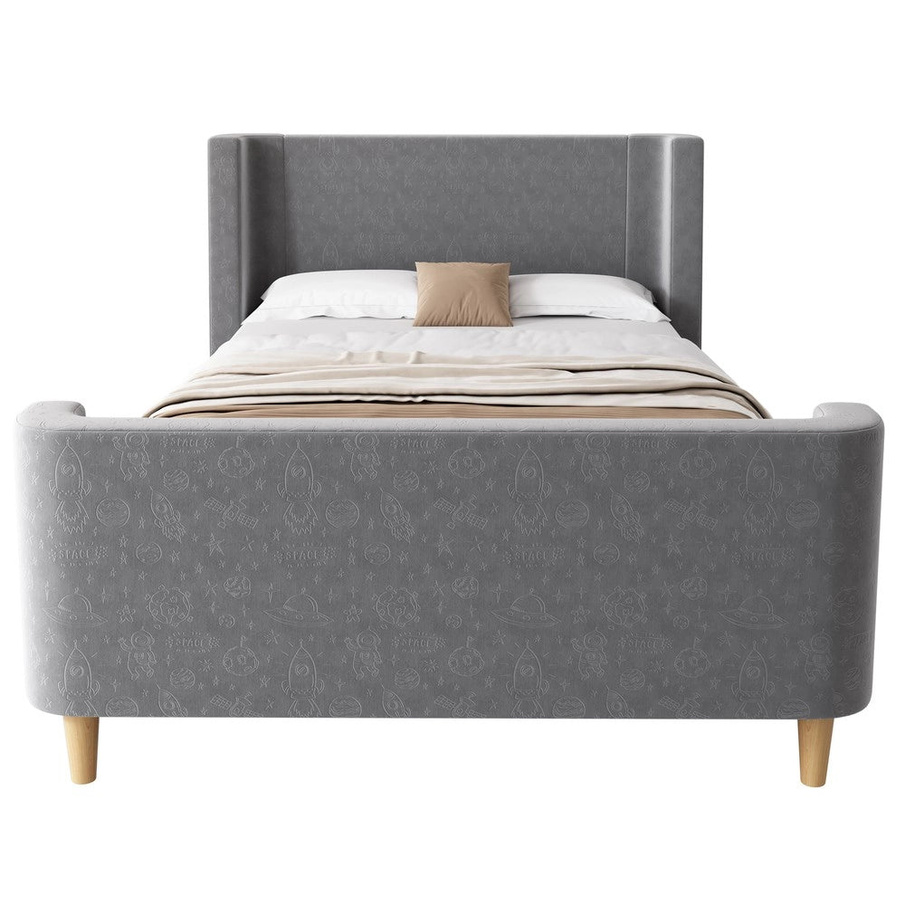 Letto Imbottito Singolo per Bambini ¨C MINIMAL ¨C Velluto Grigio 90x200
