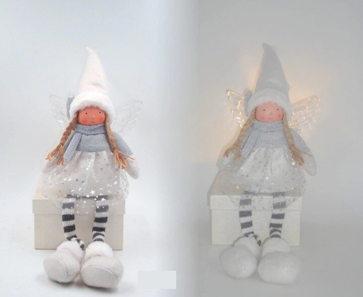 Bambola decorazione natalizia in stoffa con luce 48 cm