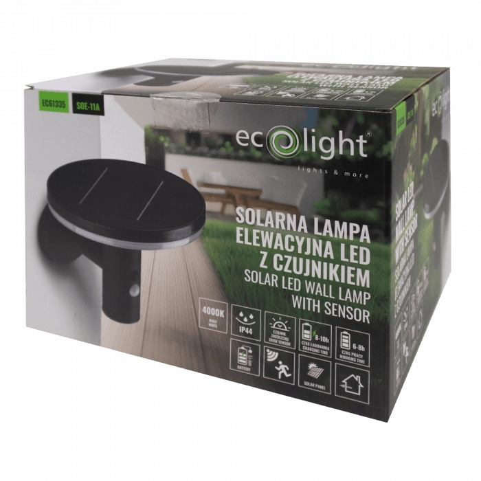 Applique solare esterna LED 10W PIR crepuscolare grigia