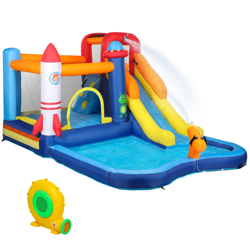 Castello Gonfiabile da Giardino 360x250x195 cm Parco Acquatico 5 in 1 in Tessuto Oxford Multicolore