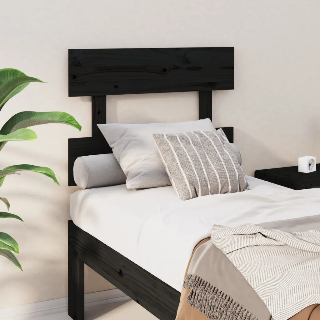 Testiera per Letto Nera 103,5x3x81 cm in Legno Massello di Pino 819059