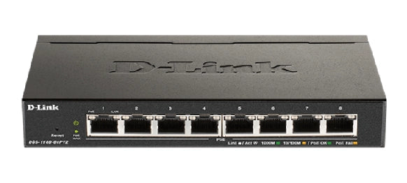 D-link dgs-1100-08pv2/b switch di rete gestito l2/l3 gigabit ethernet (10/100/1000) supporto power over ethernet (poe) nero