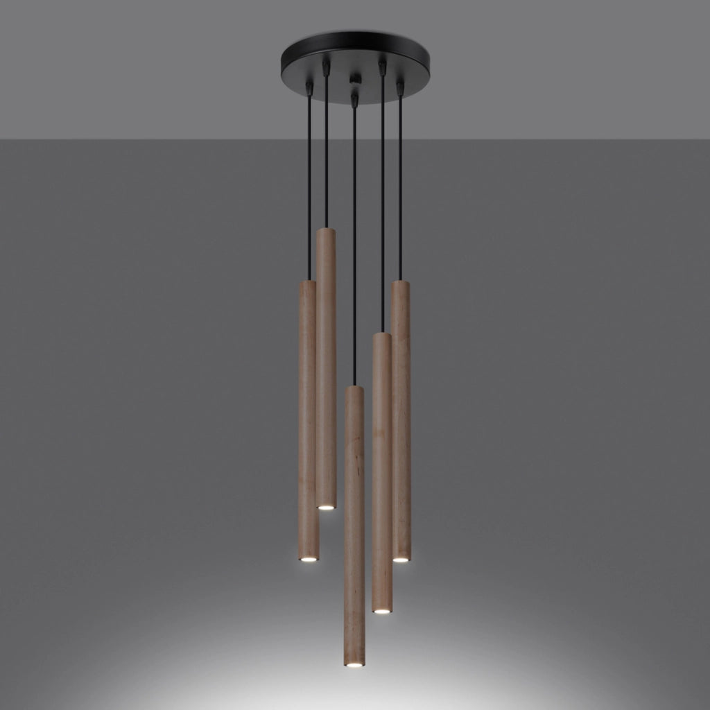 Lampadario rotondo VELINO 5 luci nero/legno G9 Pure Lume