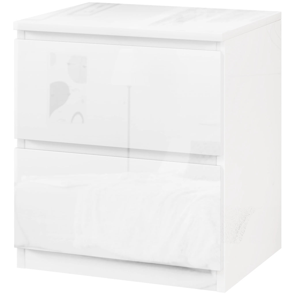 Comodino con 2 Cassetti ¨C zephmum ¨C Bianco Lucido 40x34x45 cm