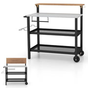 Carrello bar con piano ribaltabile per sacchetto della spazzatura, Supporto per forno con ganci Nero-Carrelli