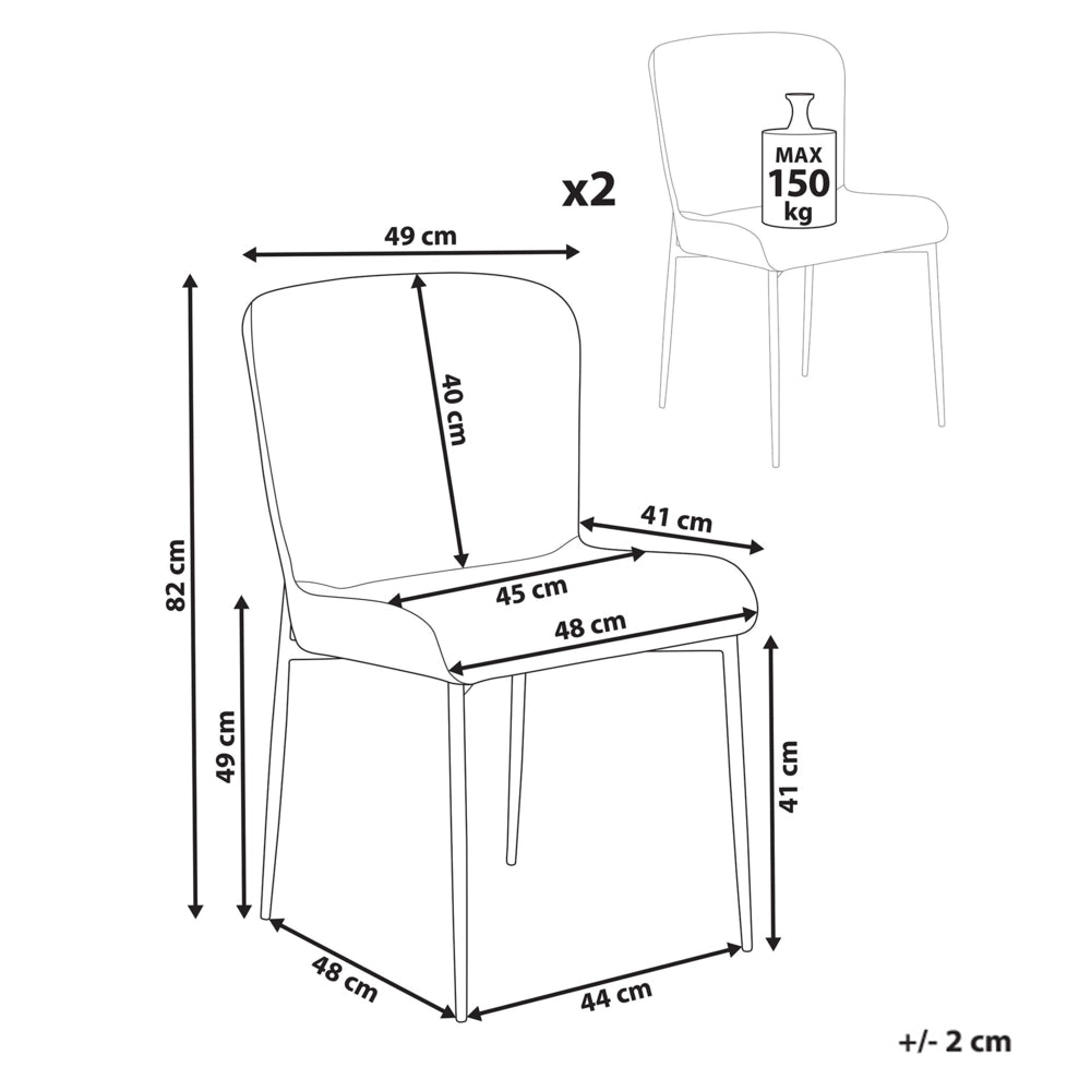 Set di 2 sedie da pranzo in tessuto poliestere con texture a maglia grigio soggiorno e camera da letto