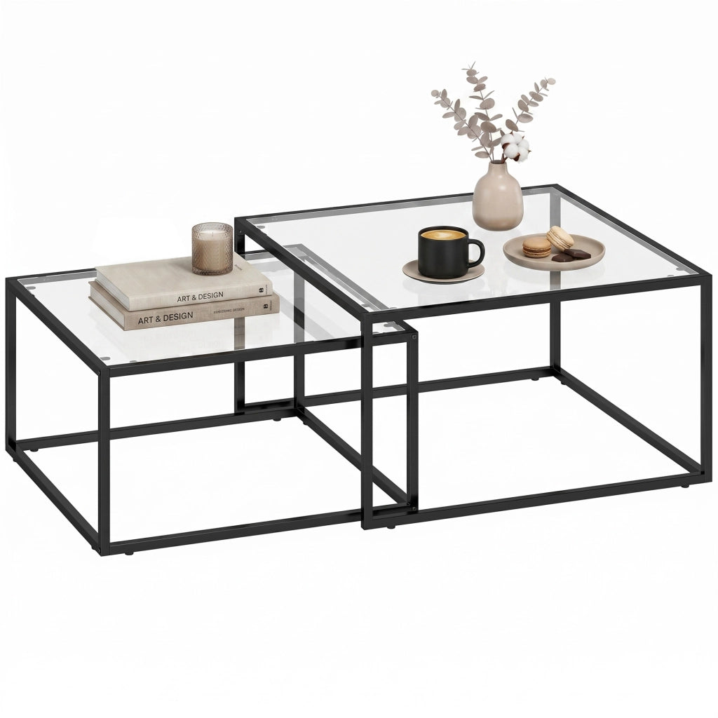 Tavolino da caff¨¨ rotondo con piano in vetro temperato e telaio in metallo ¨C Minimal ¨C Nero